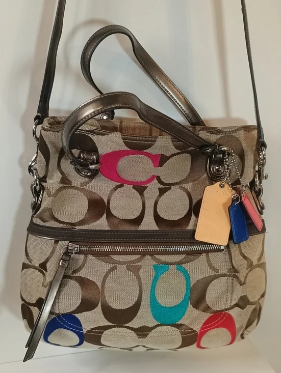 Y2K 90S VINTAGE COACH POPPYWomen’s Multicolor Logo-Pattern Shoulder Bag - Picture 1 of 8